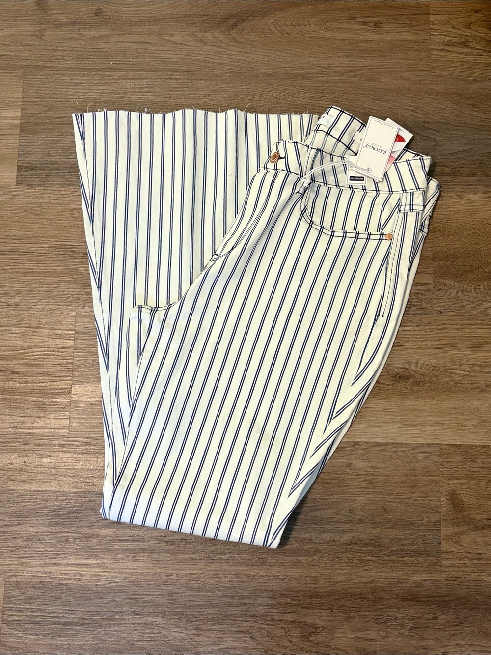 Plus Judy Blue Cream Flares with Blue Pinstripes